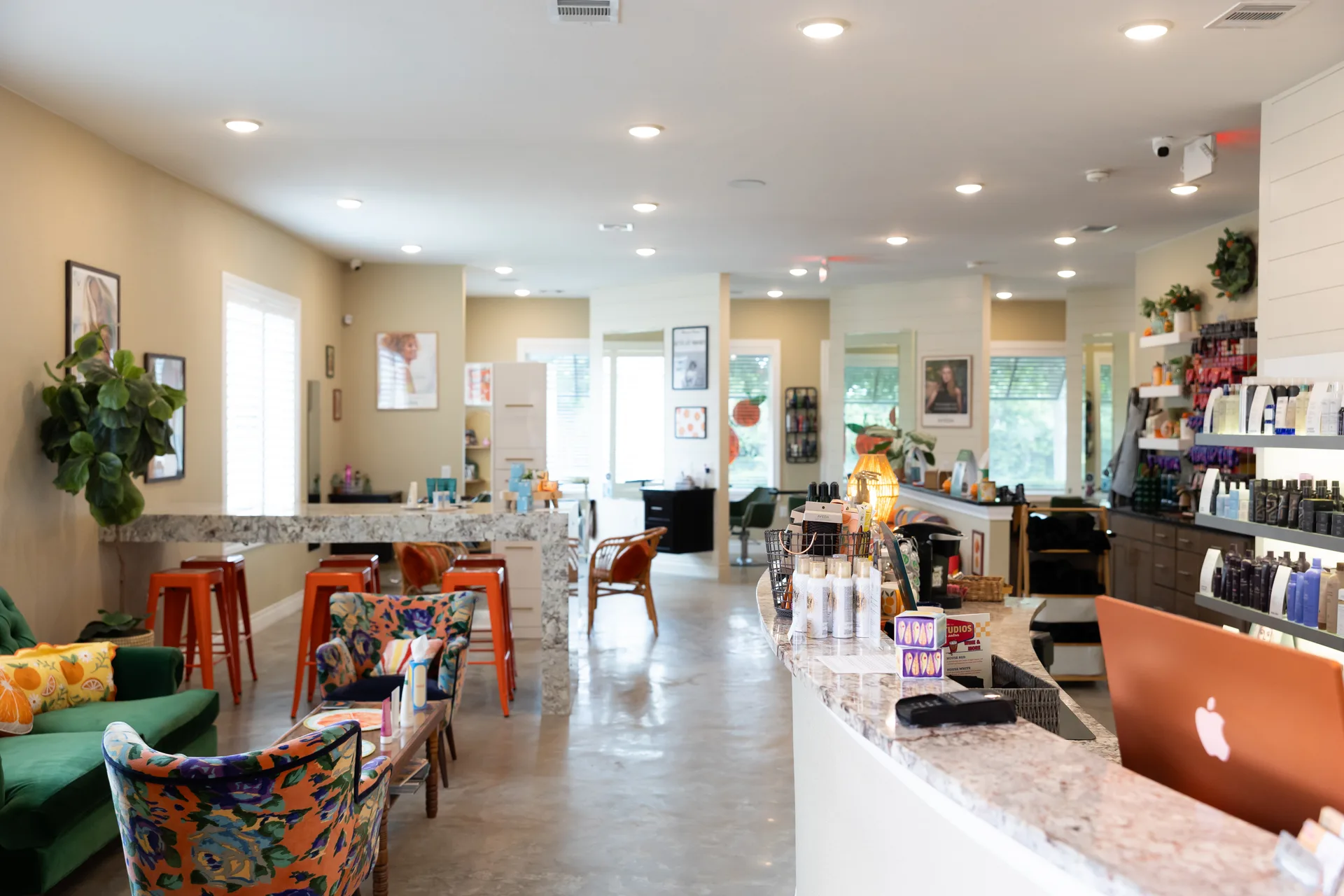 A wide view of the colorful interior of Hart Studios